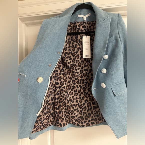 ❌SOLD❌Veronica Beard Miller Dickey Denim Blazer RARE white buttons blue leo - Picture 9 of 11